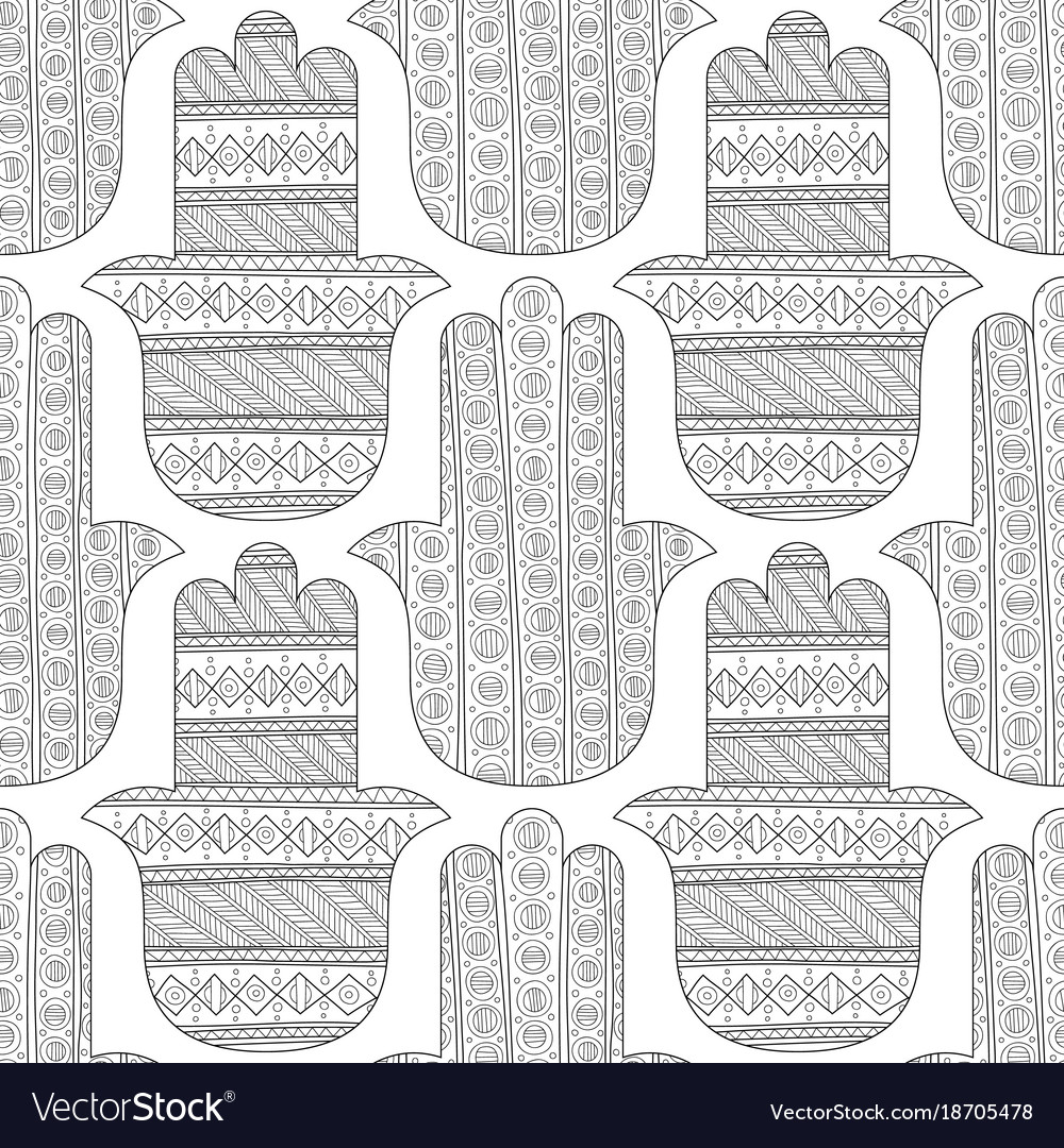 Hamsa hand black and white seamless pattern