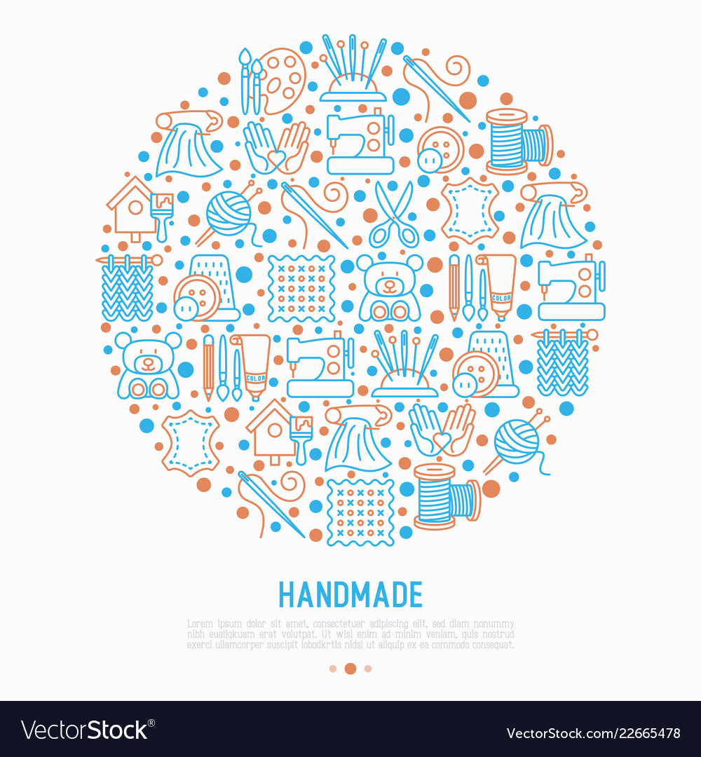 Handmade concept in circle with thin line icons vector image Handmade concept in circle with thin line icons
