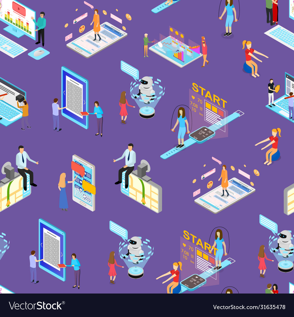 People and app interfaces concept seamless pattern vector image People and app interfaces concept seamless pattern