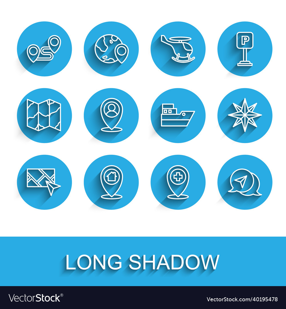 Set line city map navigation location with house