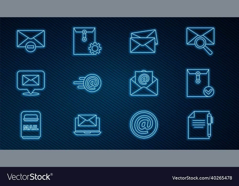 Set line document and pen envelope check mark vector image Set line document and pen envelope check mark
