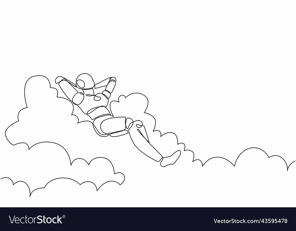Single continuous line drawing robot relaxing vector image Single continuous line drawing robot relaxing