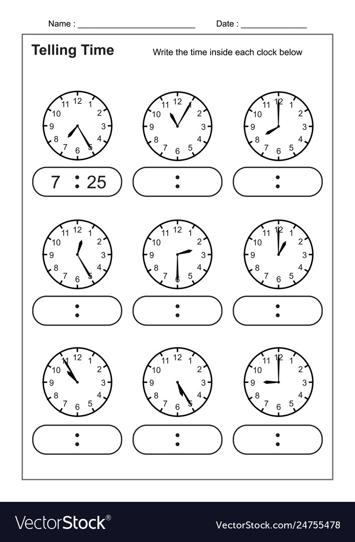 Telling time time practice for kid Royalty Free Vector Image