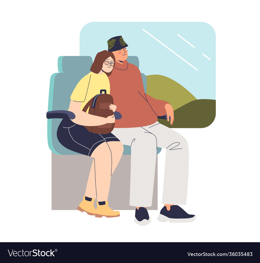Couple sleeping while travel train cartoon man Vector Image Couple sleeping while travel train cartoon man Vector Image
