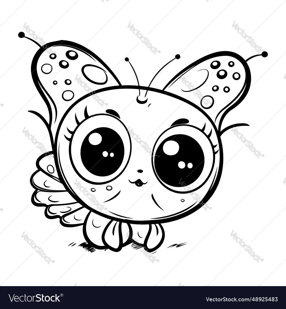 Cute butterfly black and white cartoon