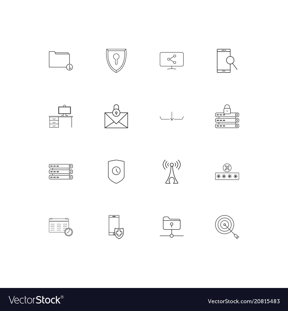 Internet security linear thin icons set outlined