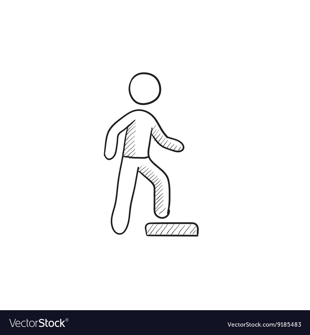 Man doing step exercise sketch icon