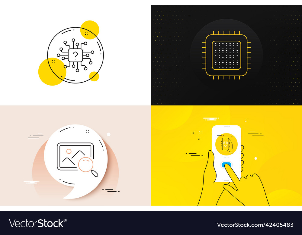 Minimal set of search photo cpu processor vector image Minimal set of search photo cpu processor