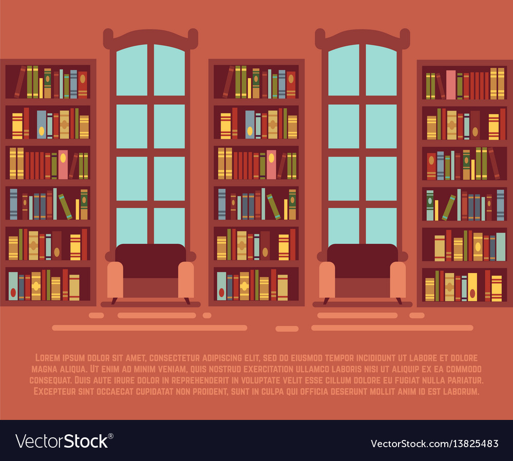 Modern library empty interior with bookcase Vector Image