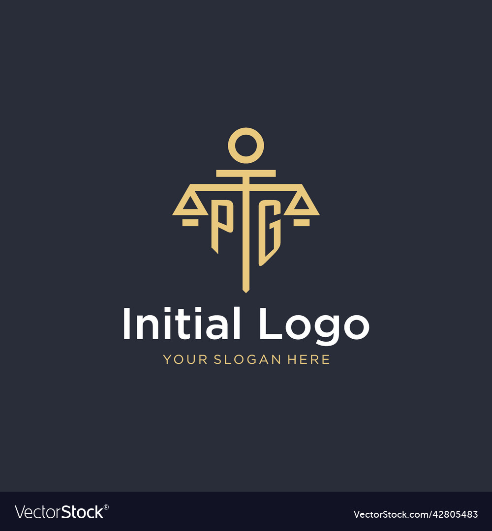 Pg initial monogram logo with scale and pillar