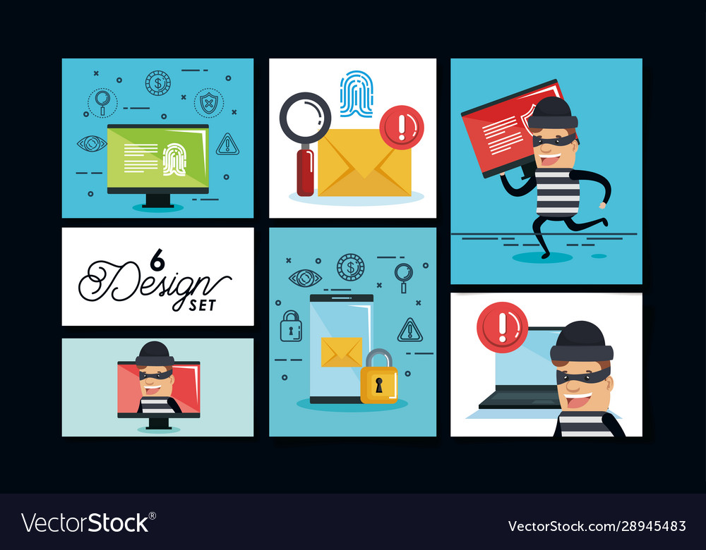 Security system frames set design vector image Security system frames set design