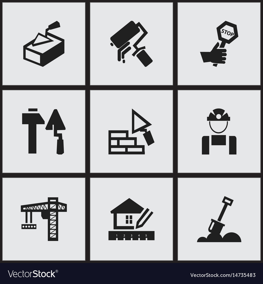 Set of 9 editable building icons includes symbols