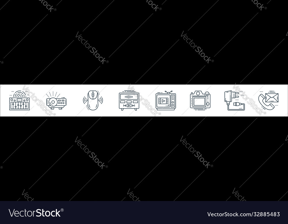 Technology devices line icons linear set quality vector image Technology devices line icons linear set quality