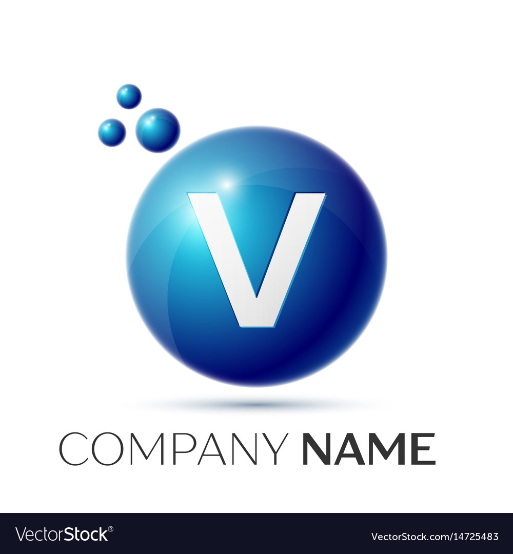 V letter splash logo blue dots and circle bubble