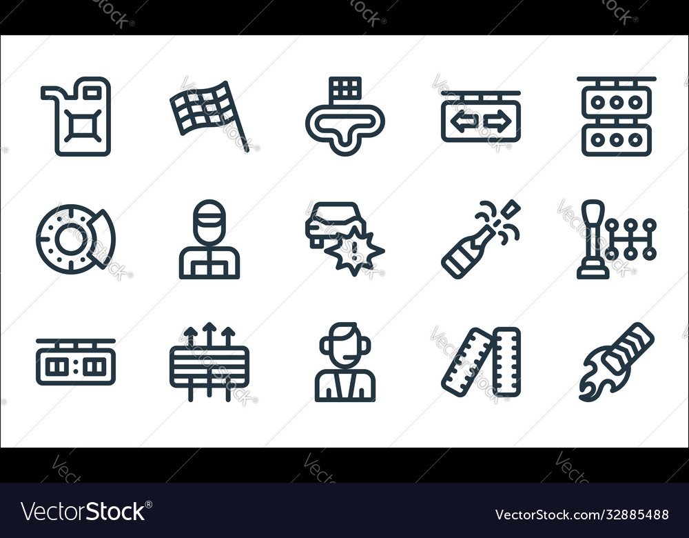 Auto racing line icons linear set quality vector image Auto racing line icons linear set quality