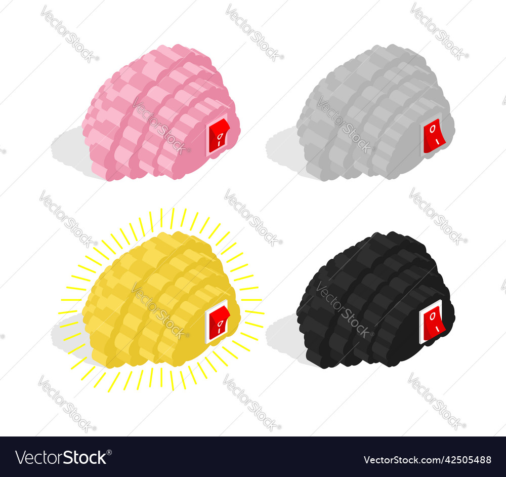 Brain and switch set switching off on brains vector image Brain and switch set switching off on brains