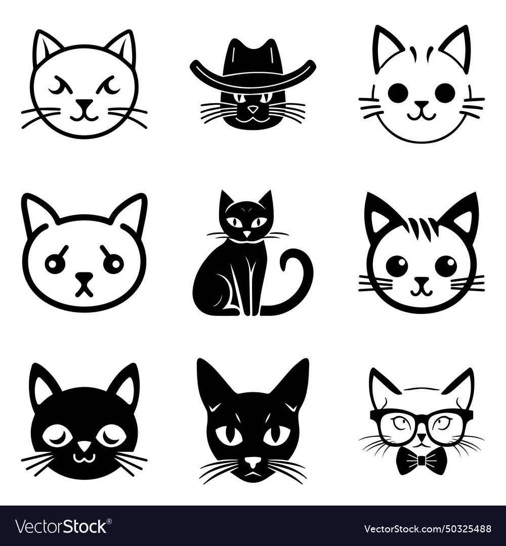 Cats3 flat icon set isolated on white background