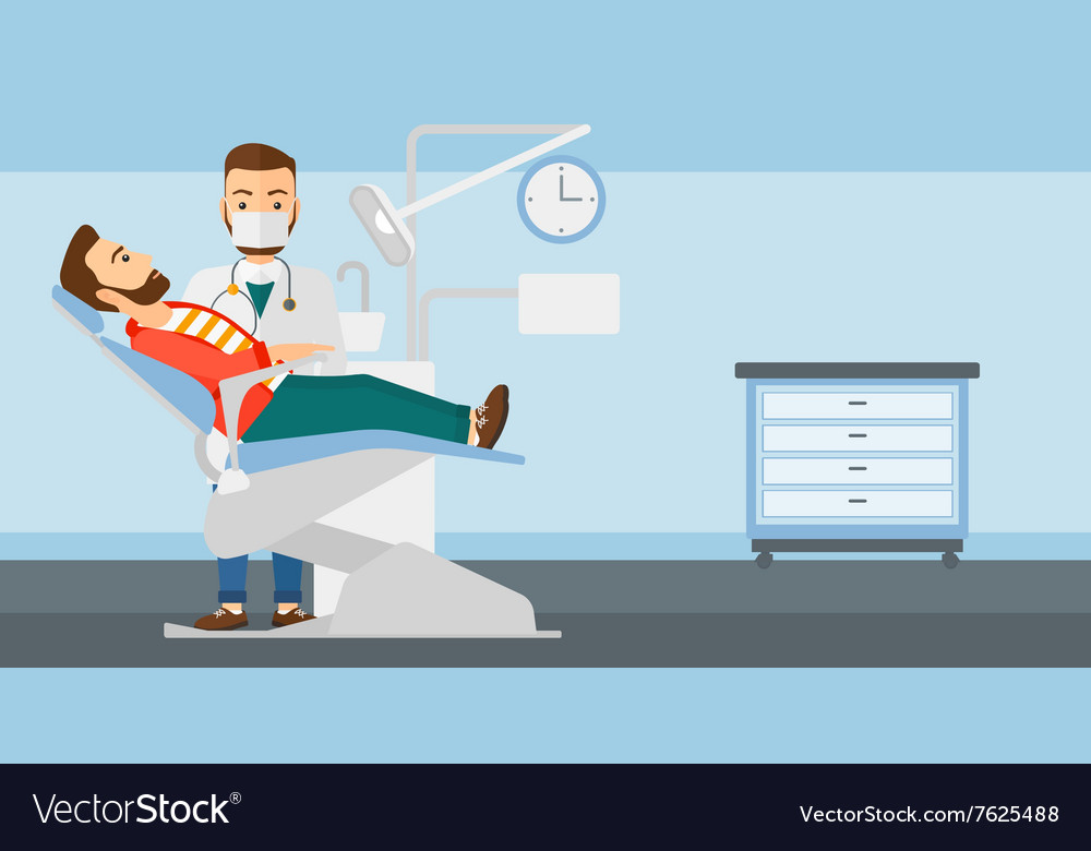 Dentist and man in chair Royalty Free Vector Image