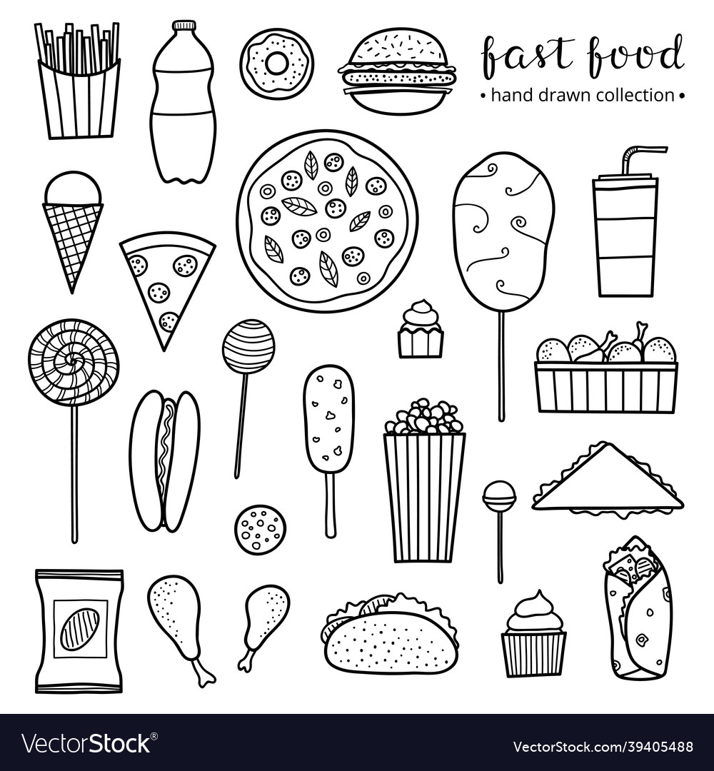 Hand drawn fast food set Royalty Free Vector Image