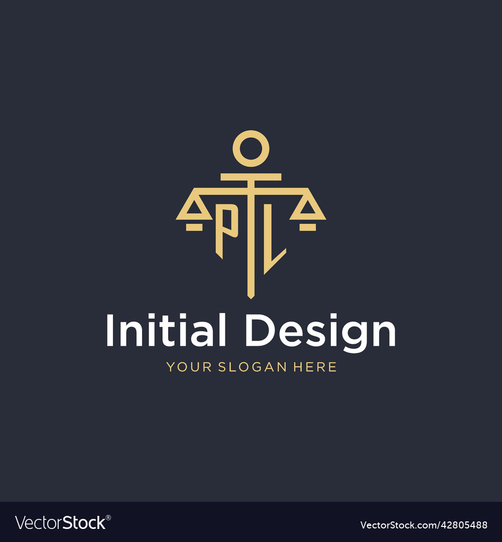 Pl initial monogram logo with scale and pillar