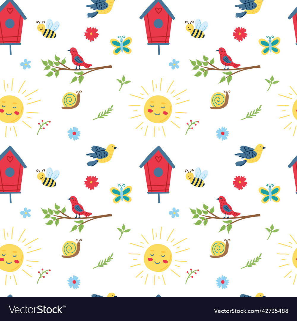 Spring seamless pattern flat