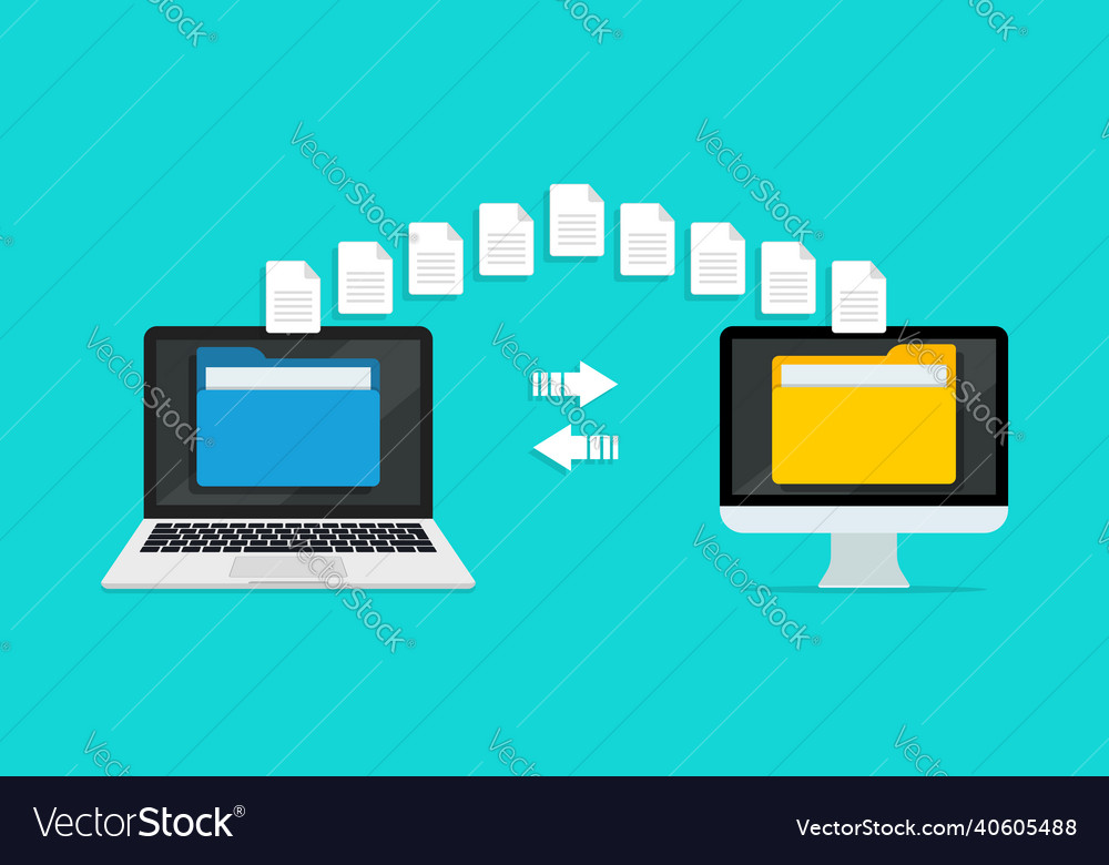 Transfer file of data between laptop and computer Vector Image