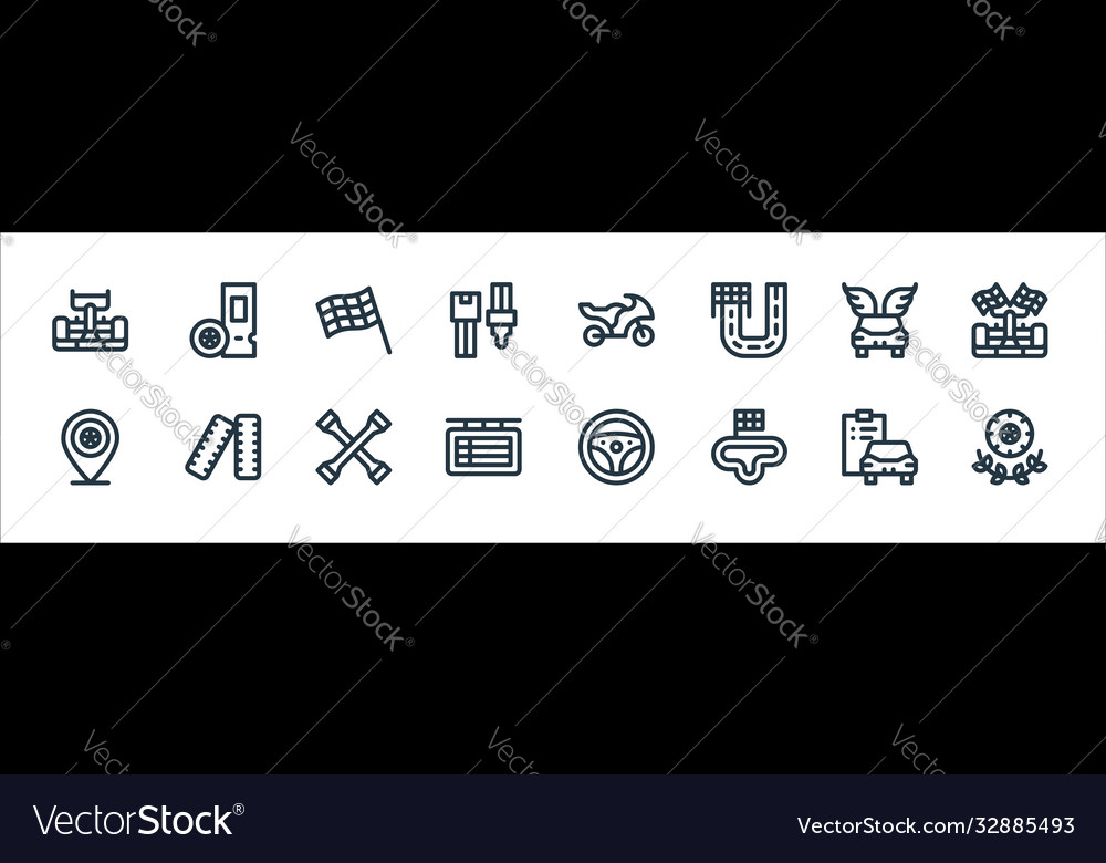 Auto racing line icons linear set quality vector image Auto racing line icons linear set quality