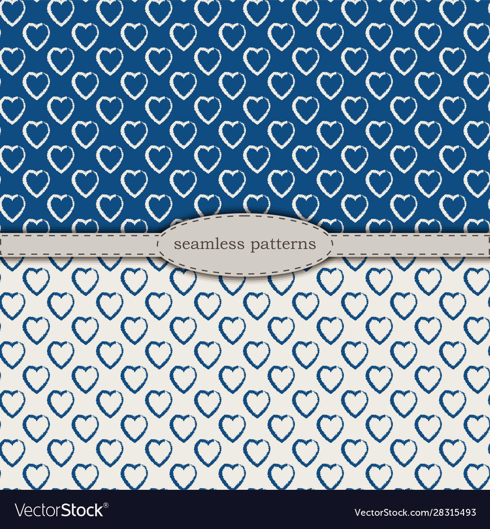 Chalk hearts geometric seamless patterns