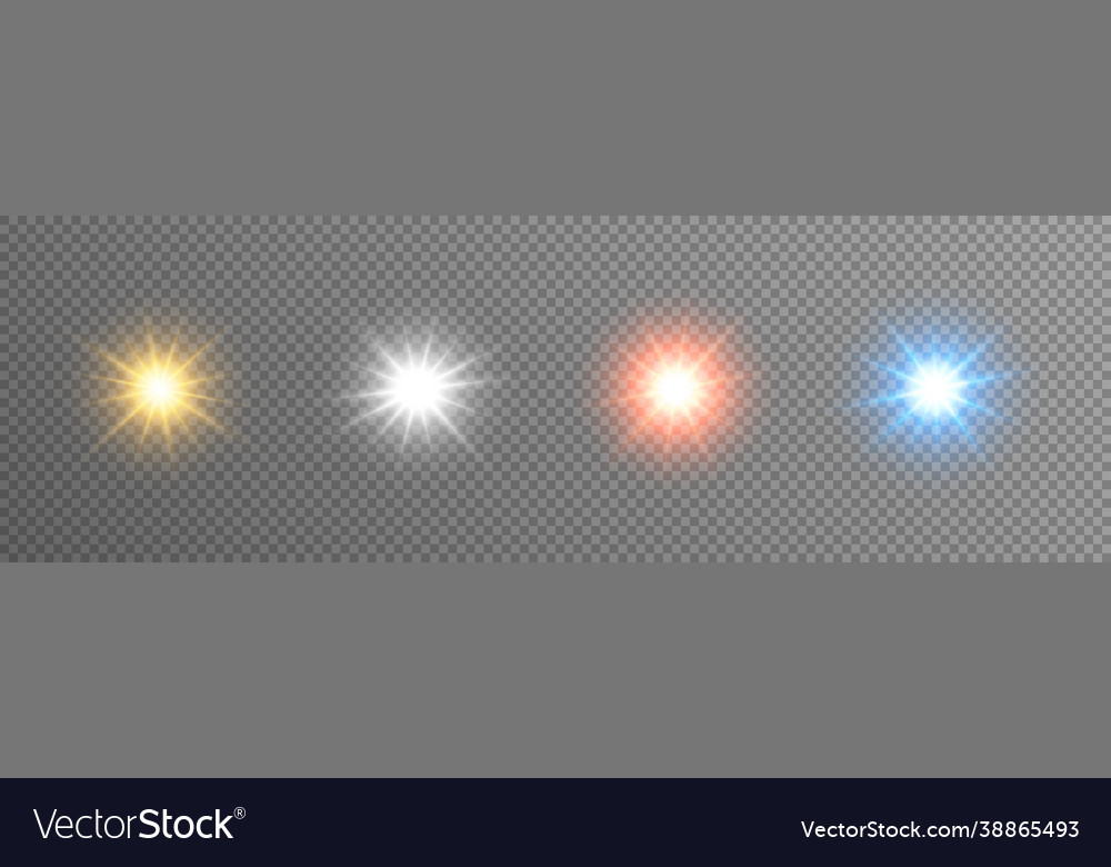 Flash lights set on transparent backdrop color vector image Flash lights set on transparent backdrop color