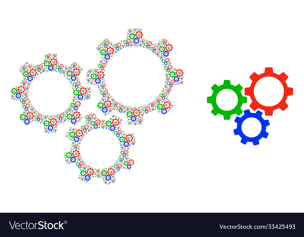 Gear box mosaic items and source icon vector image Gear box mosaic items and source icon