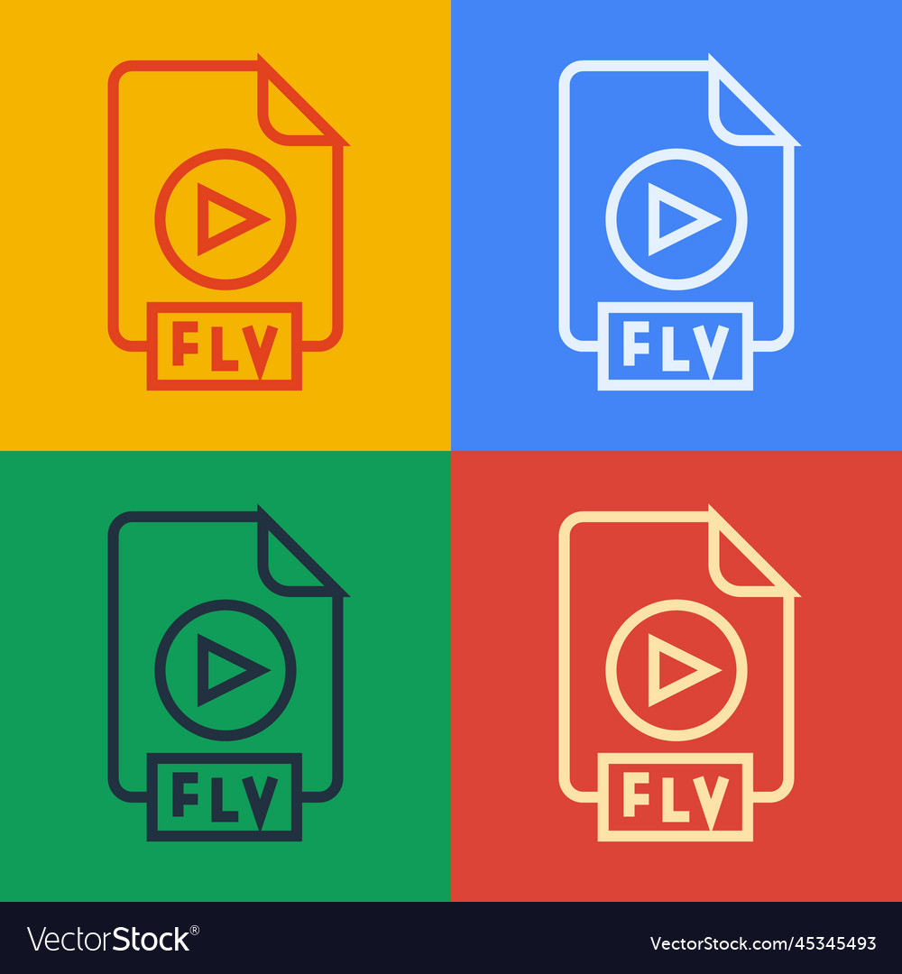 Pop art line flv file document video format vector image Pop art line flv file document video format