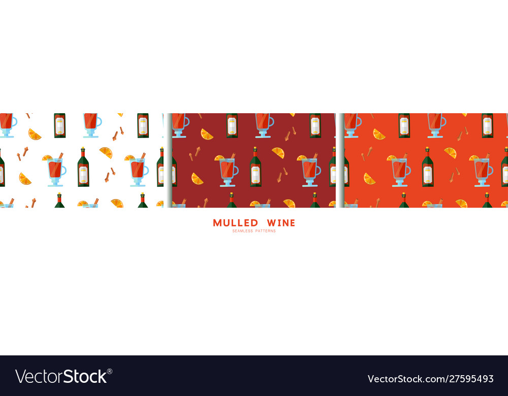 Set colorful seamless patterns with mulled wine