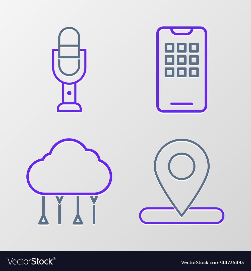Set line location network cloud connection vector image Set line location network cloud connection