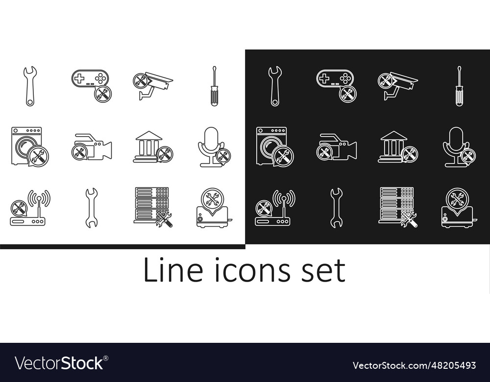 Set line toaster service microphone security vector image Set line toaster service microphone security