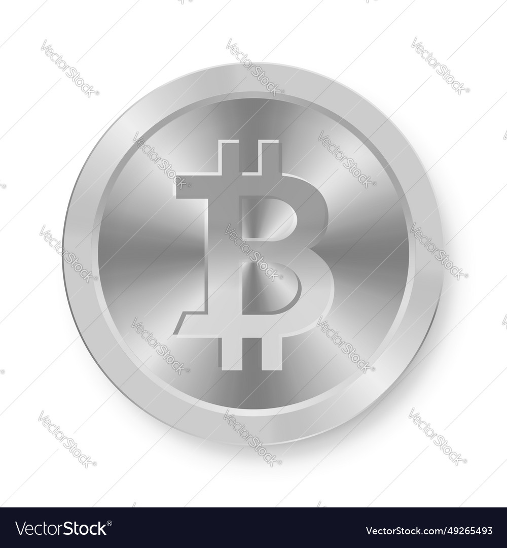 Silver coin of bitcoin concept web internet vector image Silver coin of bitcoin concept web internet