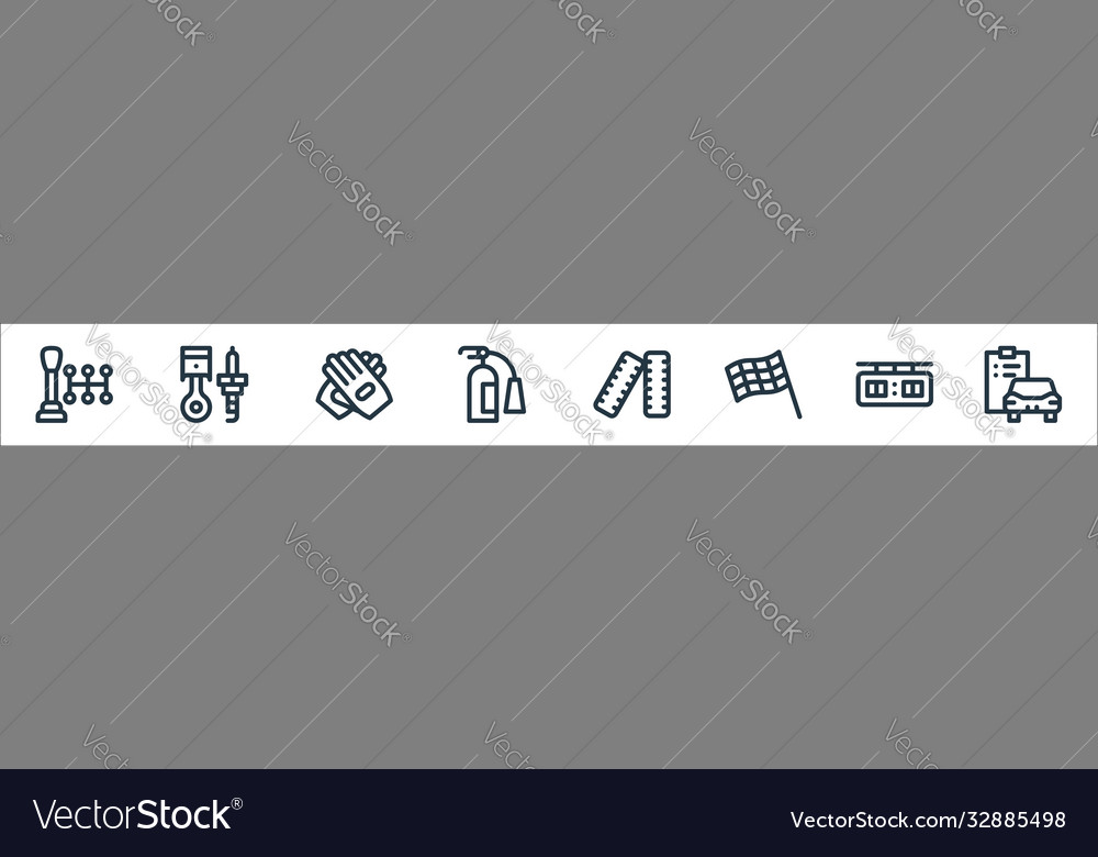 Auto racing line icons linear set quality vector image Auto racing line icons linear set quality