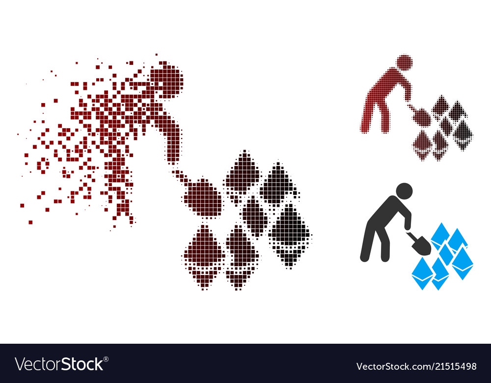 Broken pixel halftone person mining ethereum icon vector image Broken pixel halftone person mining ethereum icon