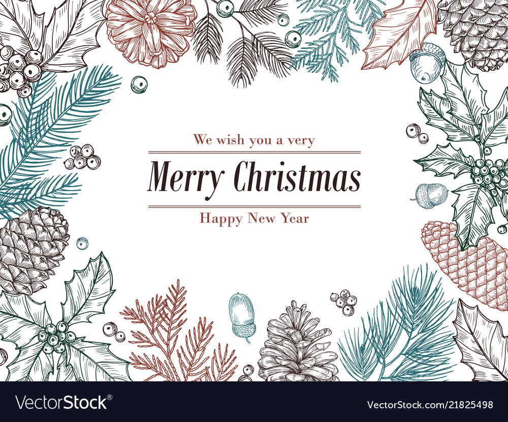 christmas vintage invitation winter fir pine vector image