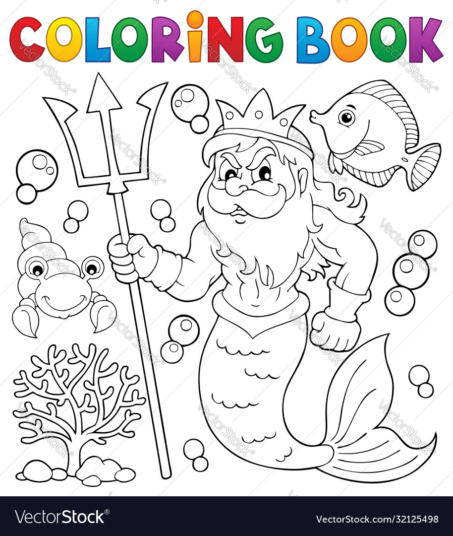 Coloring book poseidon theme 1 vector image Coloring book poseidon theme 1