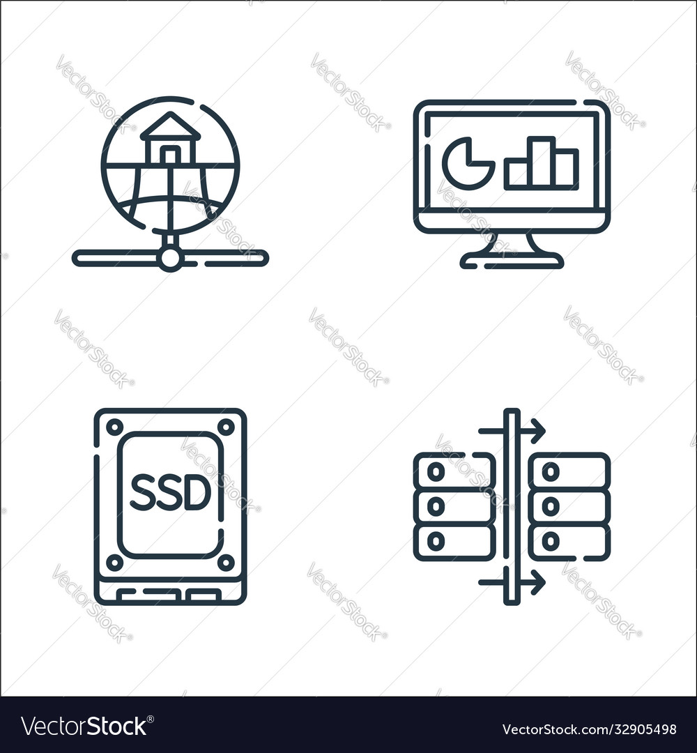 Database and servers line icons linear set vector image Database and servers line icons linear set