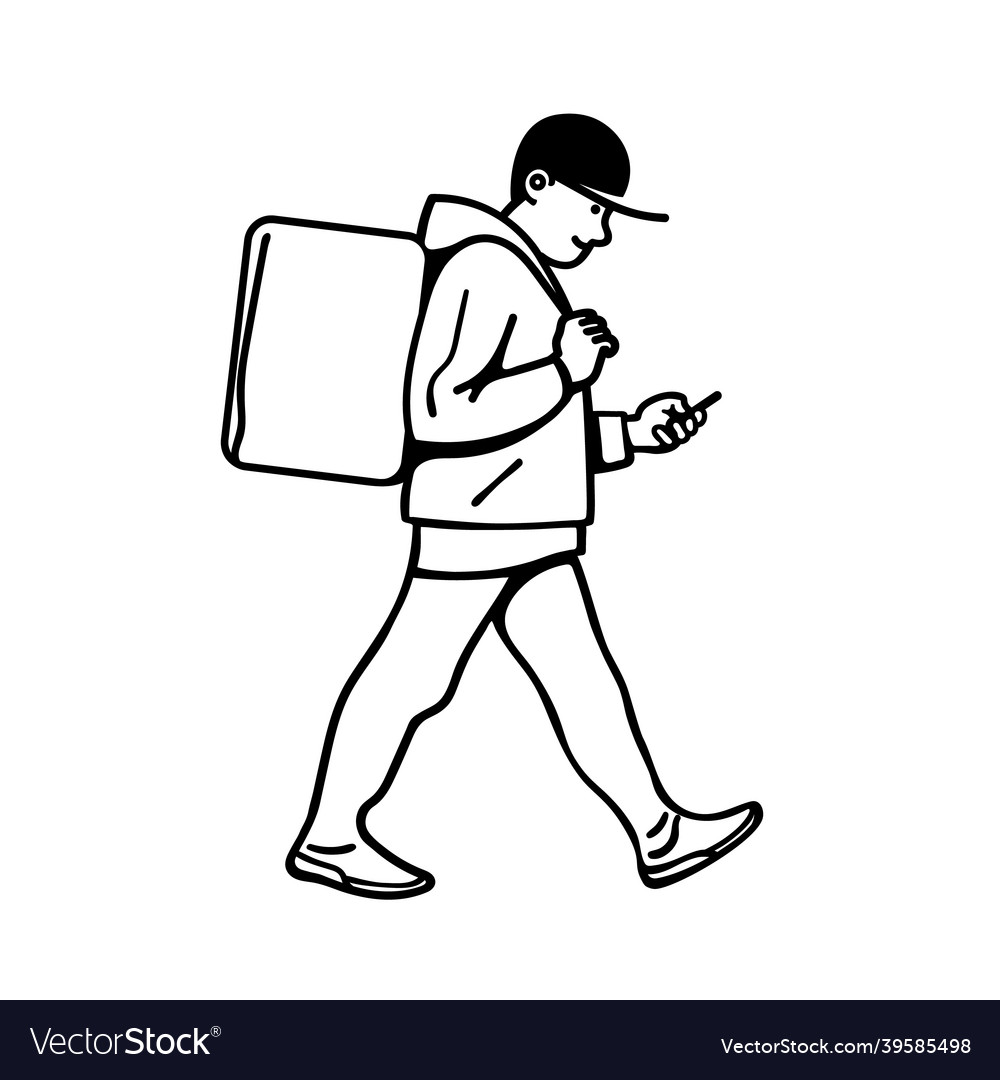 Delivery man walking courier on foot with parcel vector image Delivery man walking courier on foot with parcel