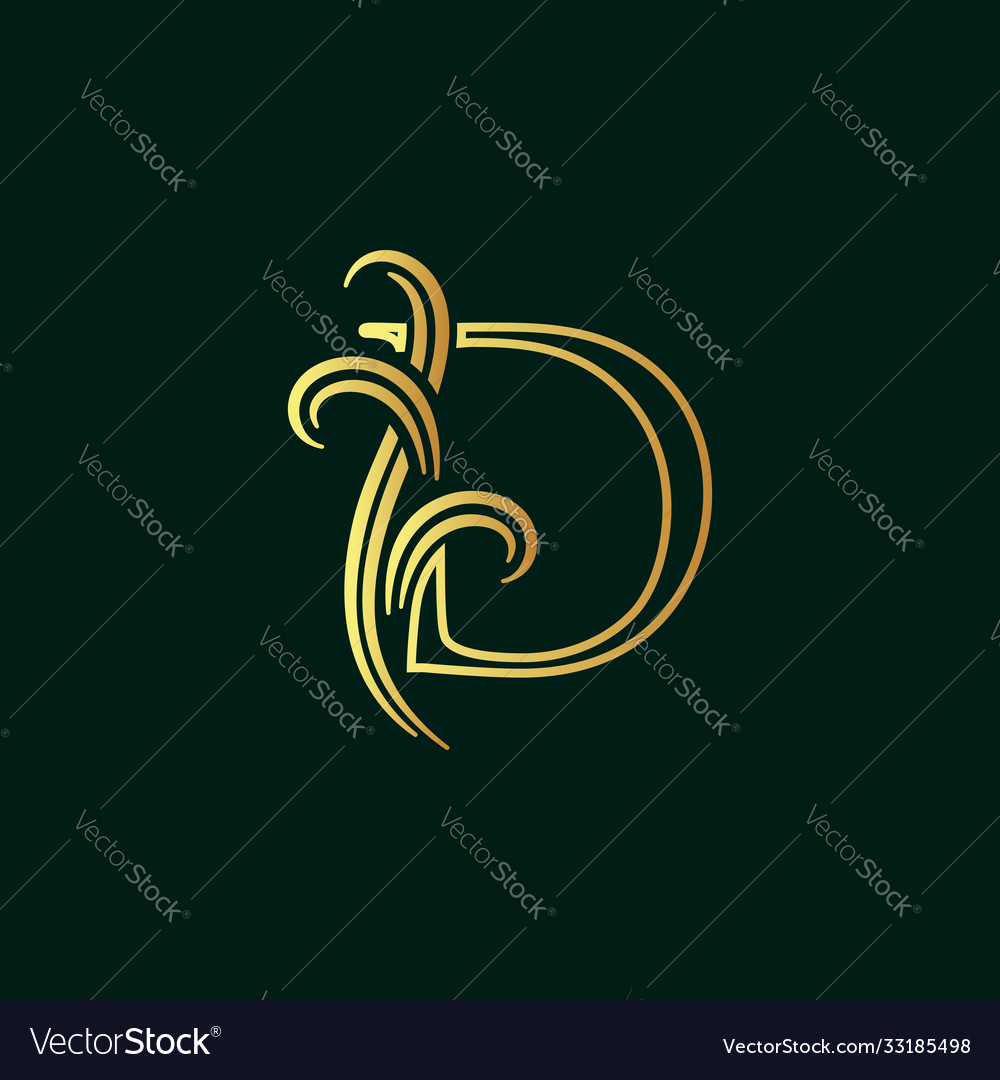 Elegant initial line font d vector image Elegant initial line font d