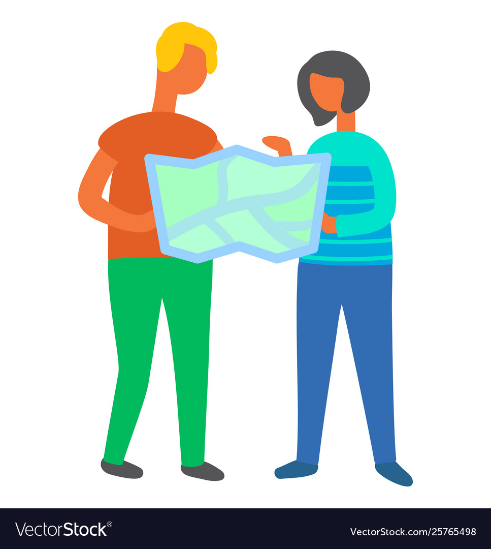 People finding their way couple using map info vector image People finding their way couple using map info