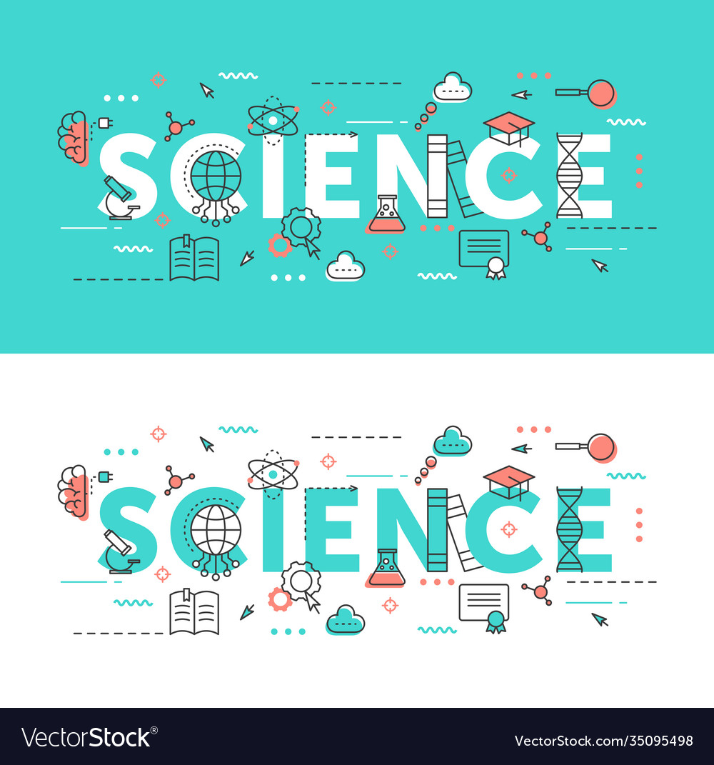 Science word thin line set