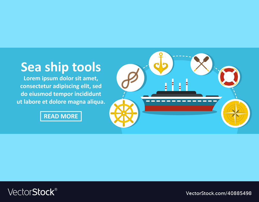 Sea ship tools banner horizontal concept