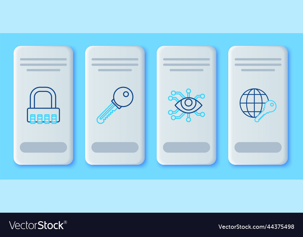 Set line key eye scan safe combination lock vector image Set line key eye scan safe combination lock