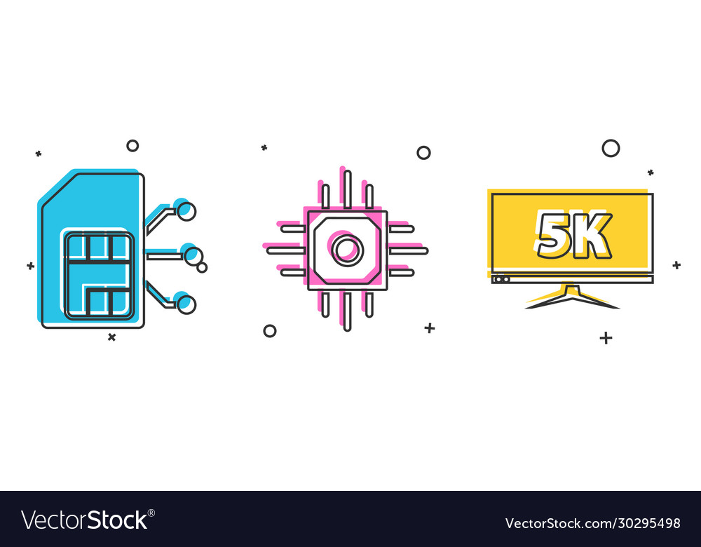 Set sim card processor and monitor display vector image Set sim card processor and monitor display