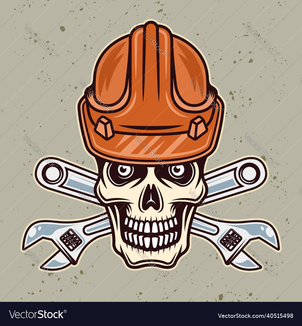 Skull of worker in hard hat with two crossed Vector Image