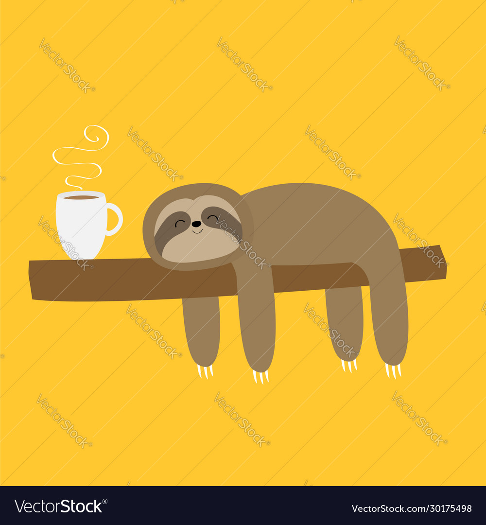 Sloth sleeping on tree branch i love coffee cup