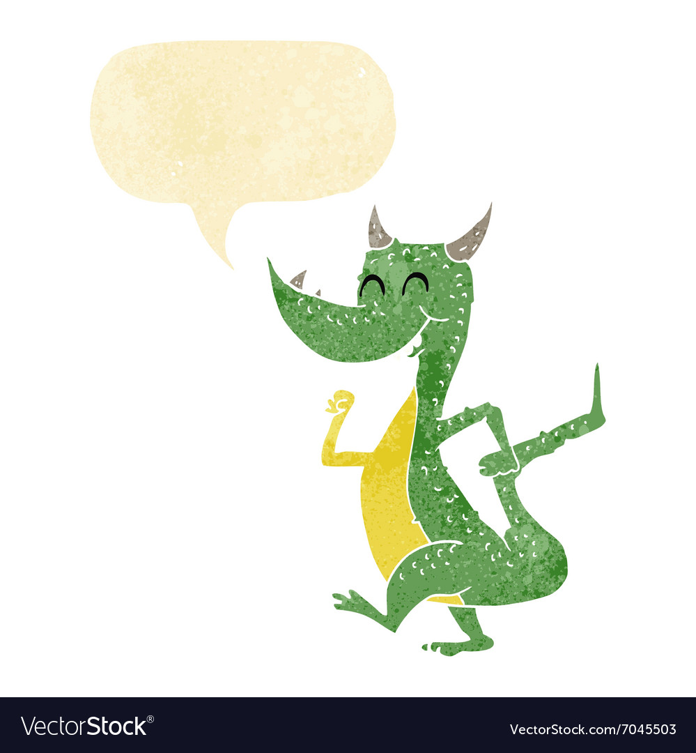 Cartoon happy dragon with speech bubble